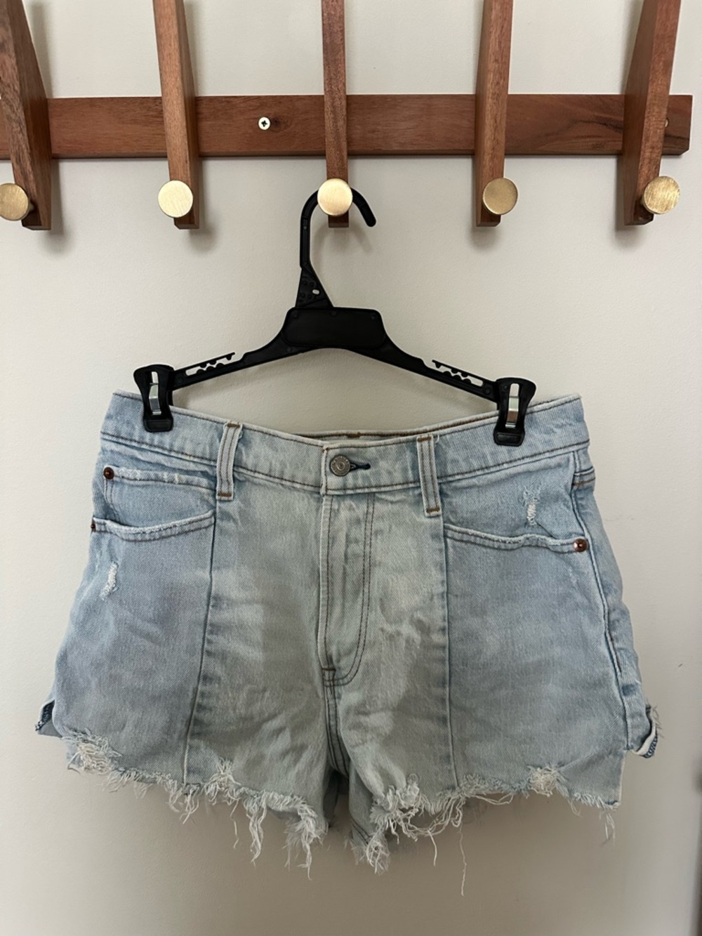 Light Wash Distressed Denim Shorts - Women